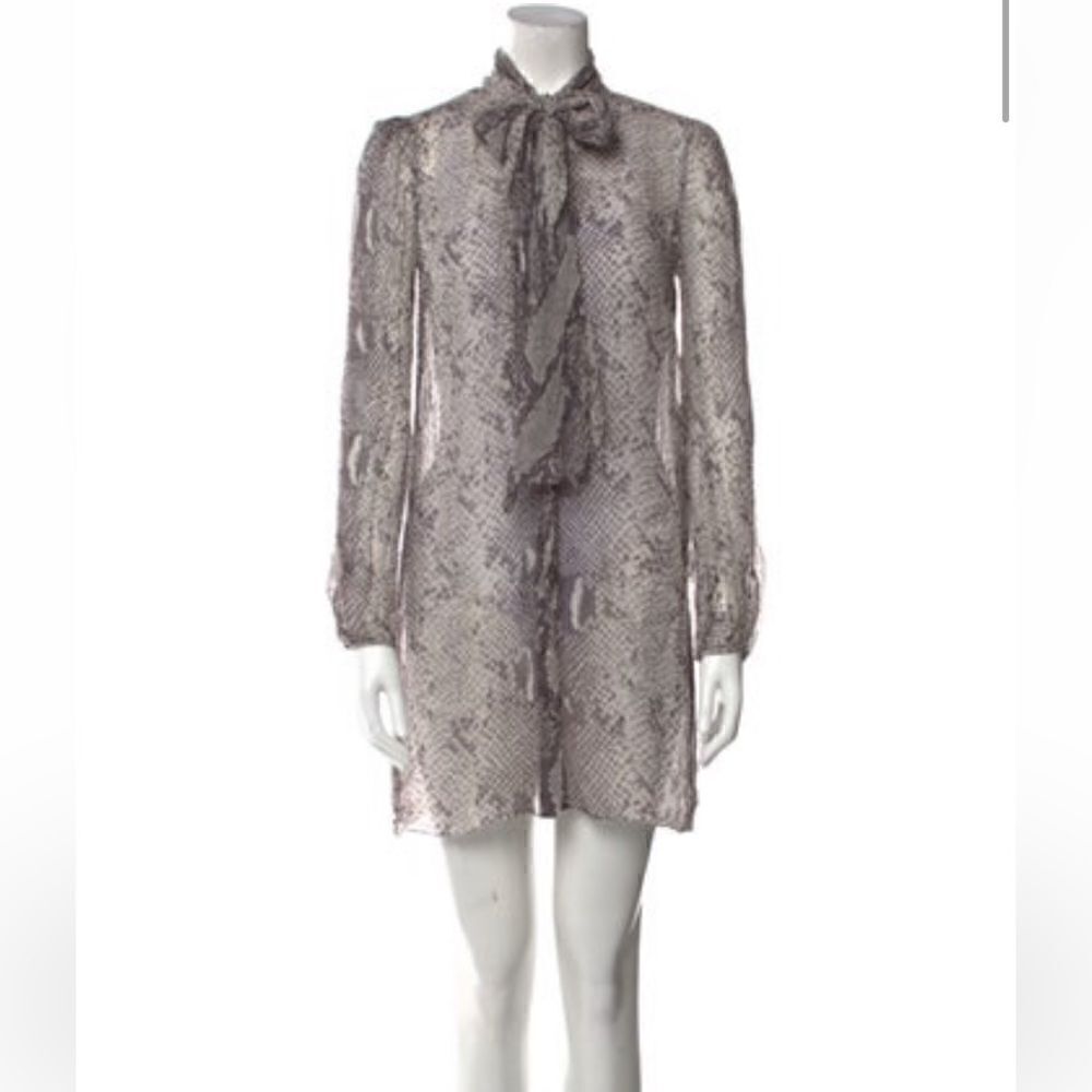 Diane Von Furstenberg Sheer Silk Animal Print Dress + Bow tie